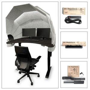 MojoDome: Desk + Soundproofing + 3 Accessories Non Epicor MojoDome Obsidian Oak / Black / Color: Heather