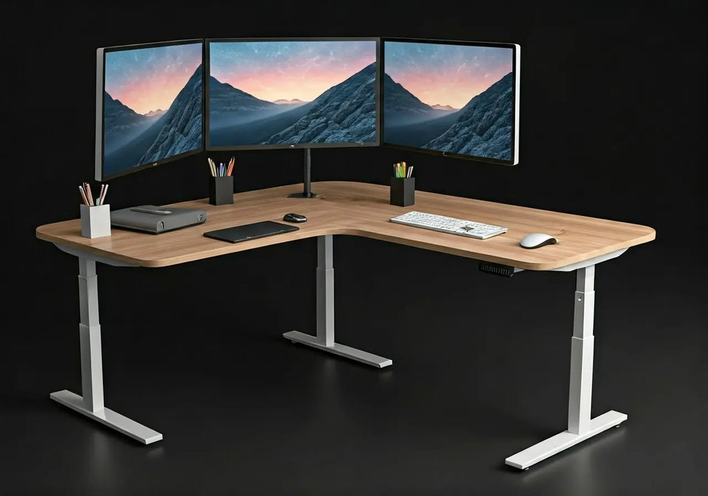 Why an L-Shaped Sit-Stand Desk is Best for a 3 Monitor Setup