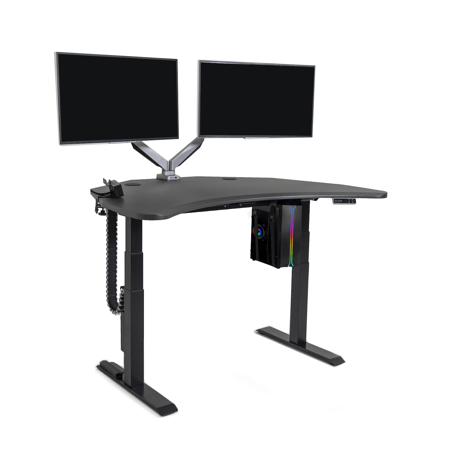 PC Battlestation Bundle: Corner Gaming Sit-to-Stand Desk + 5 Accessories MojoDesk Gaming Desk 1 Dual Arm / Carbon Fiber