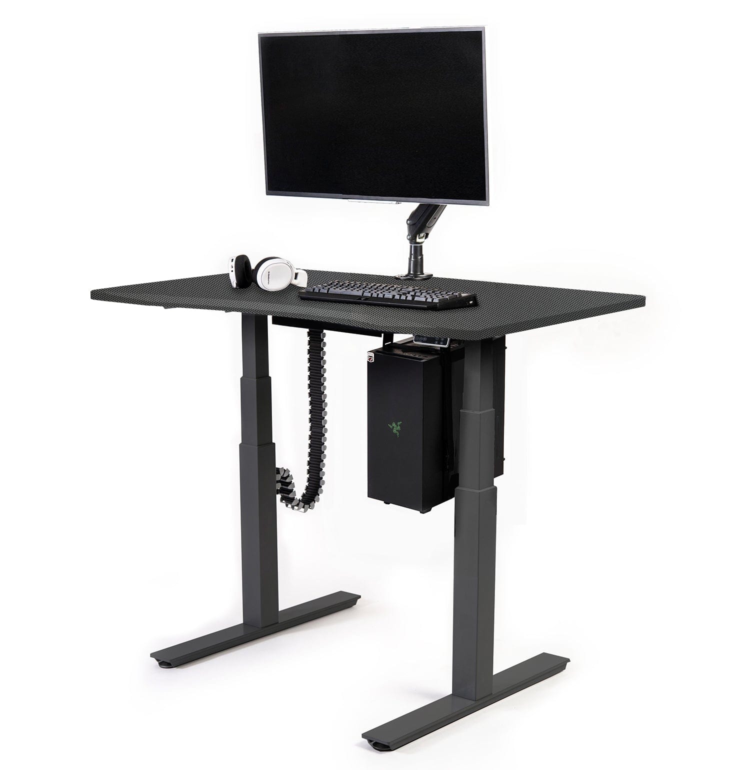 Mojo Gamer Pro Bundle: Standing Gaming Desk + 5 Accessories Non Epicor Gaming Desk Carbon Fiber / 45.5x27 / Black Base