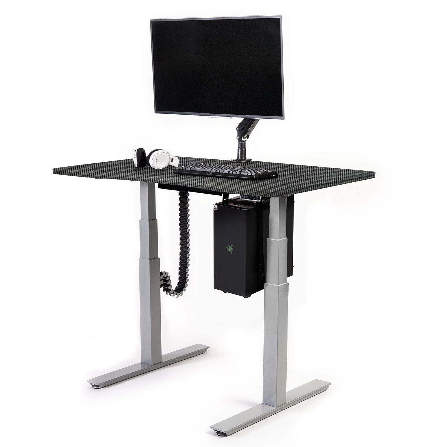 Mojo Gamer Pro Bundle: Standing Gaming Desk + 5 Accessories Non Epicor Gaming Desk Carbon Fiber / 45.5x27 / Gray Base