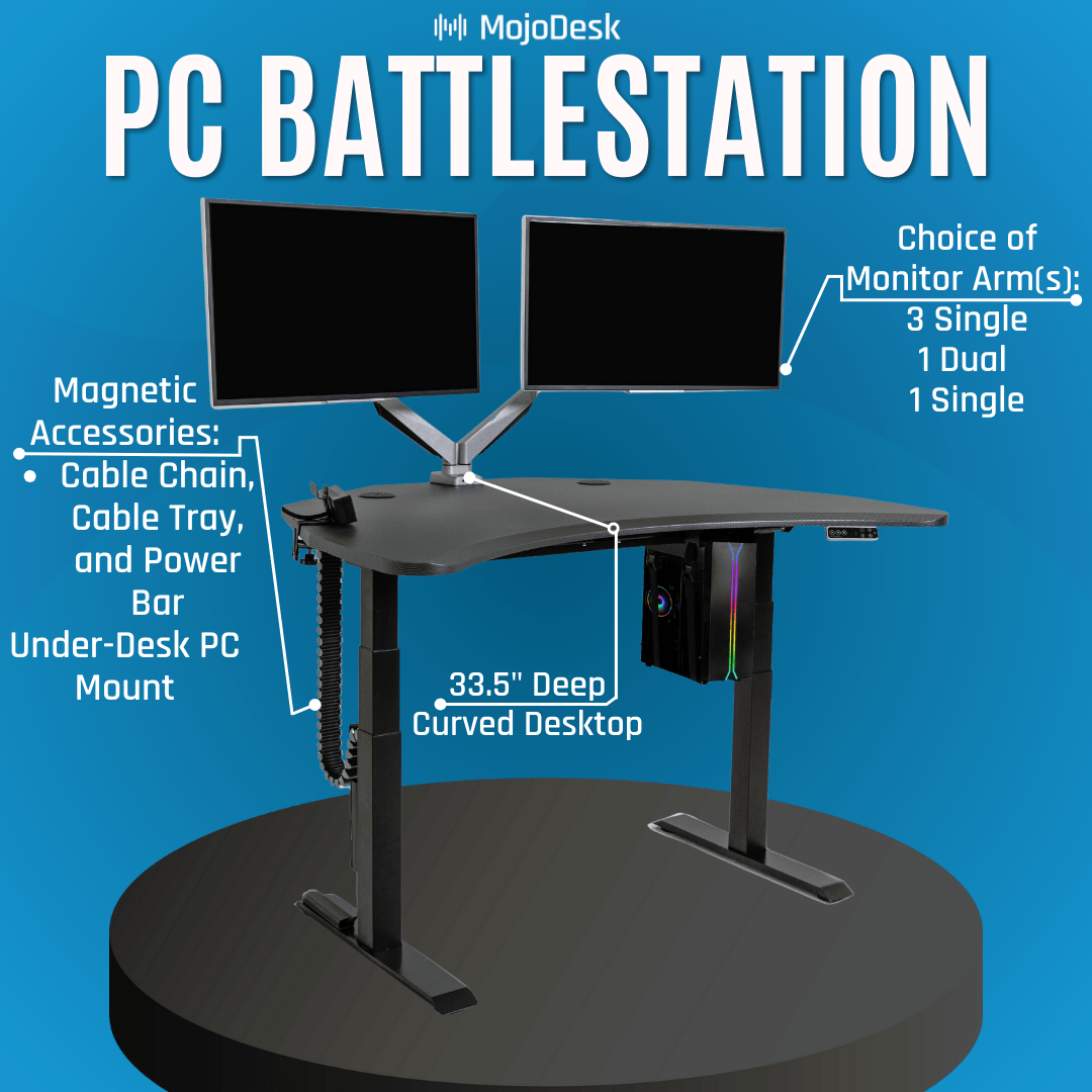 PC Battlestation Bundle: Corner Gaming Sit-to-Stand Desk + 5 Accessories MojoDesk Gaming Desk