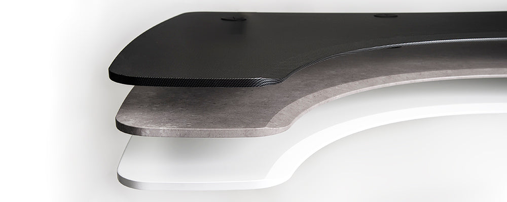 L Shape Standing Desks - White, Concrete, Carbon Fiber