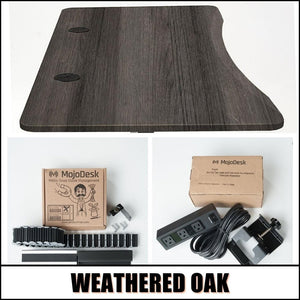 MojoDesk Bundle: Desk + 2 Accessories - Weathered Oak Non Epicor Standing Desk Bundle