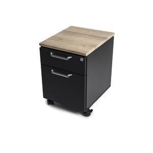 Our American Oak slim mobile file cabinet has a lockable top drawer, soft-close - Small but sturdy standing desk accessory.