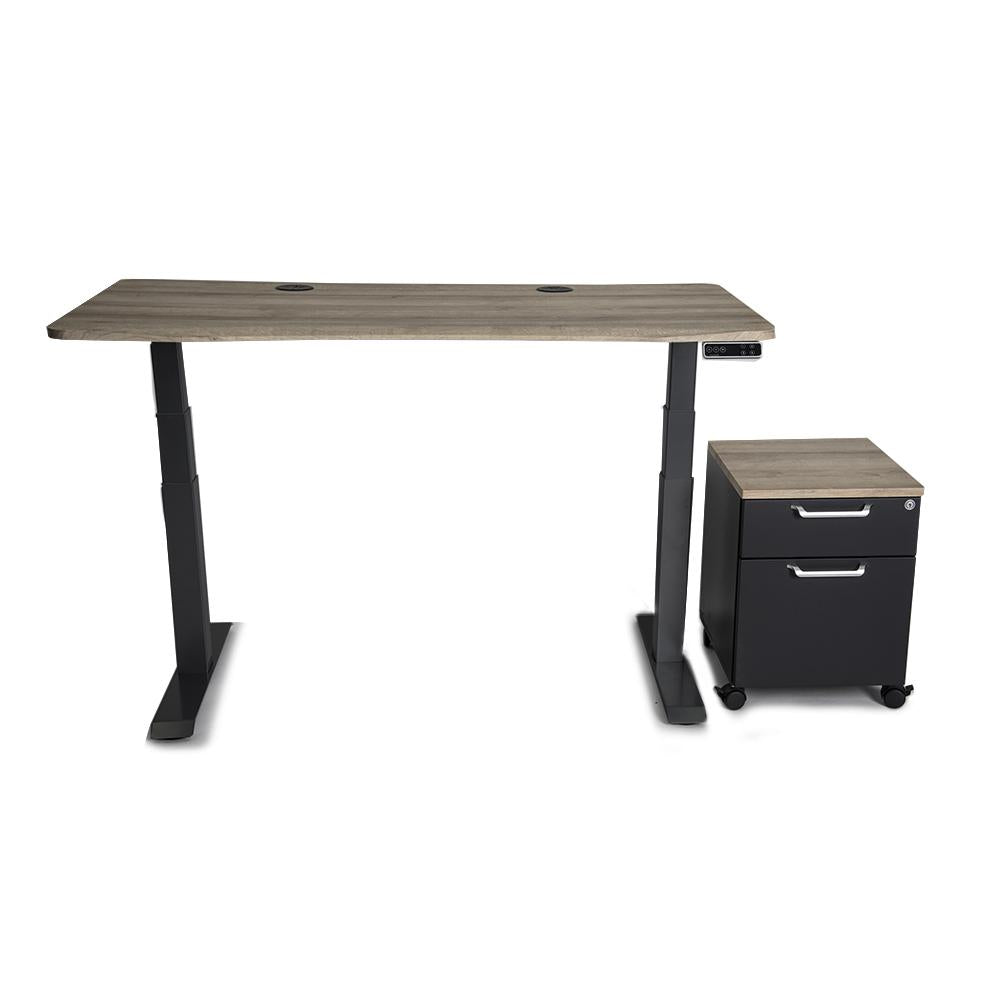 Mojo WorkSpace: Desk + Preassembled Mobile Cabinet Non Epicor Standing Desk Bundle American Oak / 57.5x27 / Black Base