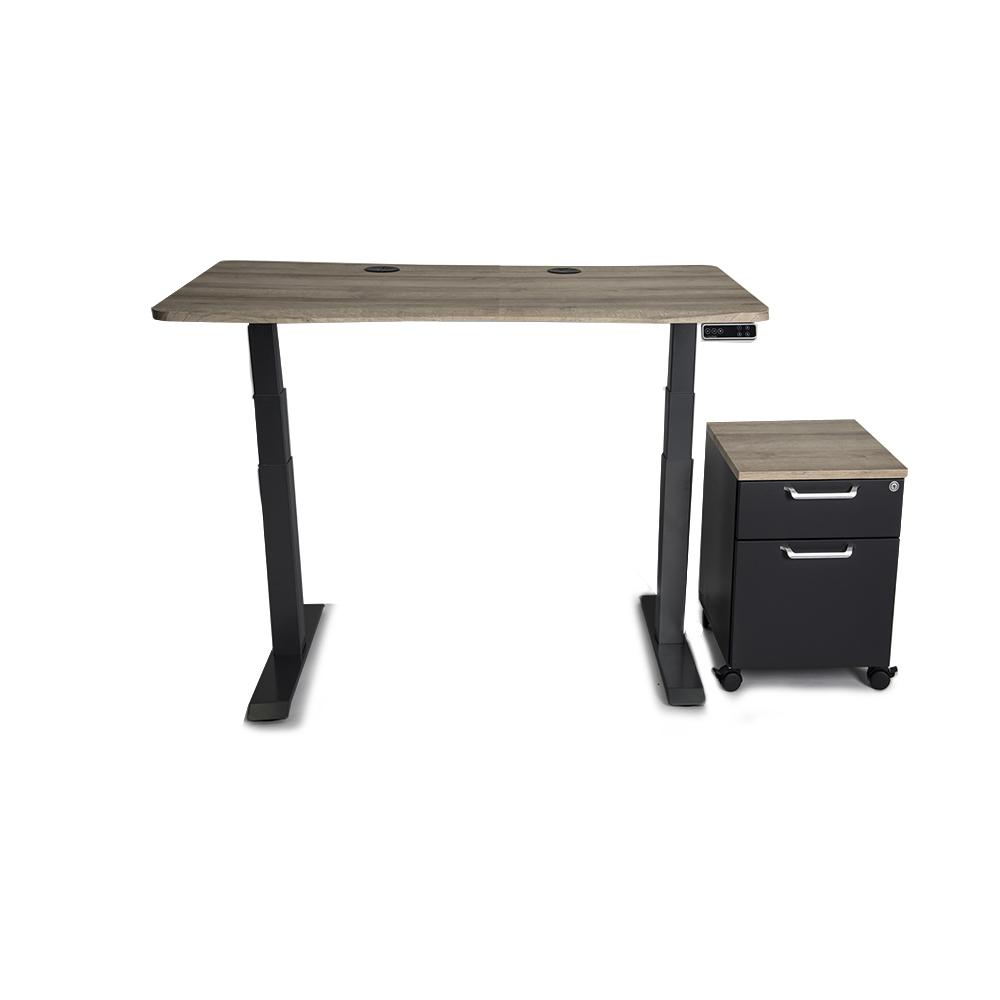 Mojo WorkSpace: Desk + Preassembled Mobile Cabinet Non Epicor Standing Desk Bundle American Oak / 45.5x27 / Black Base