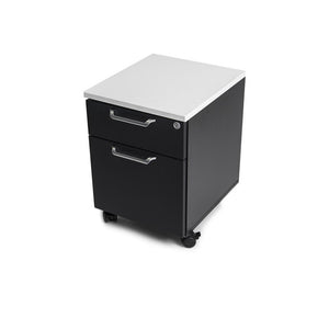 Our Classic White slim mobile file cabinet has a lockable top drawer, soft-close - Small but sturdy standing desk accessory.