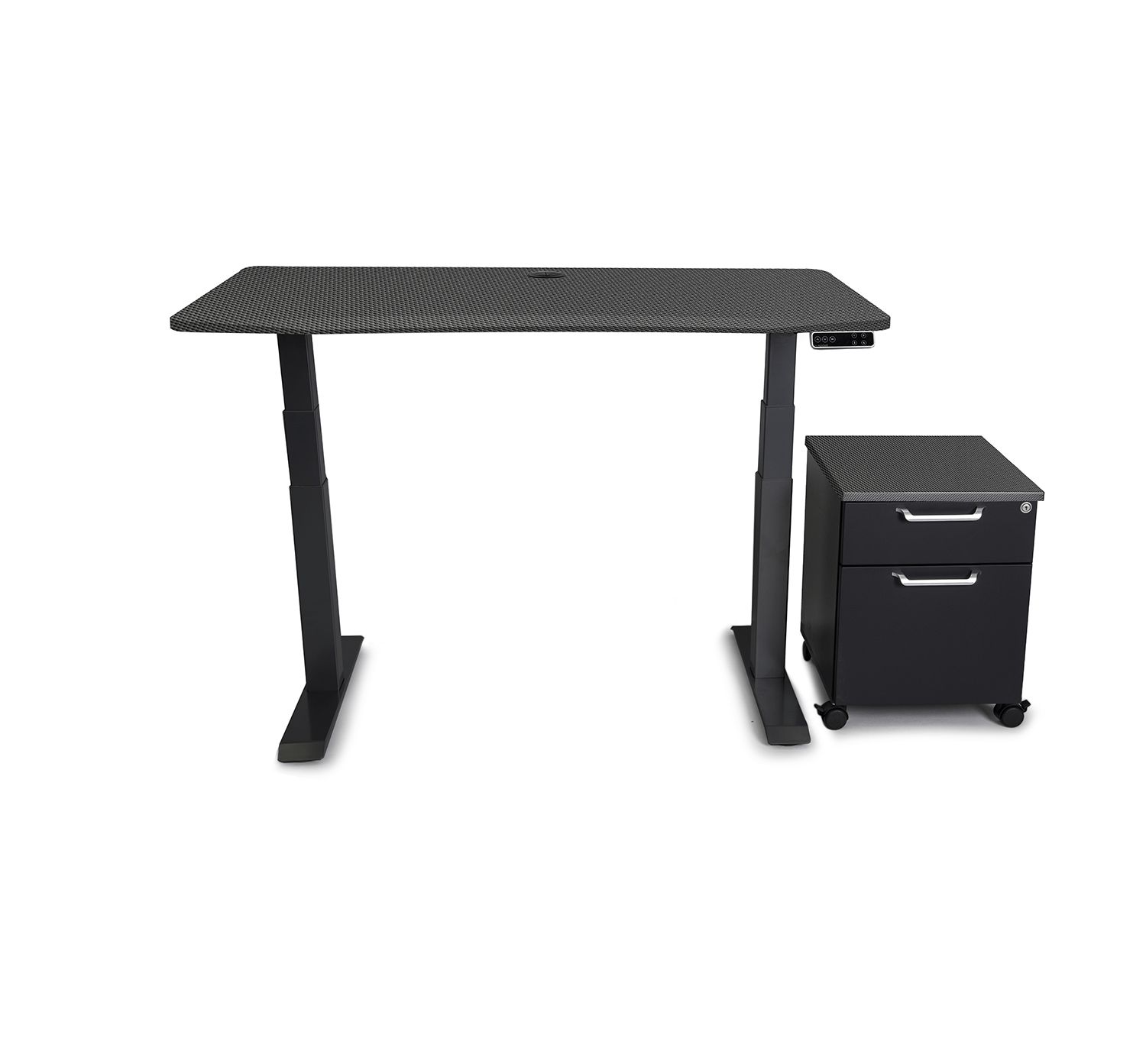 Mojo WorkSpace: Desk + Preassembled Mobile Cabinet Non Epicor Standing Desk Bundle Carbon Fiber / 45.5x27 / Black Base