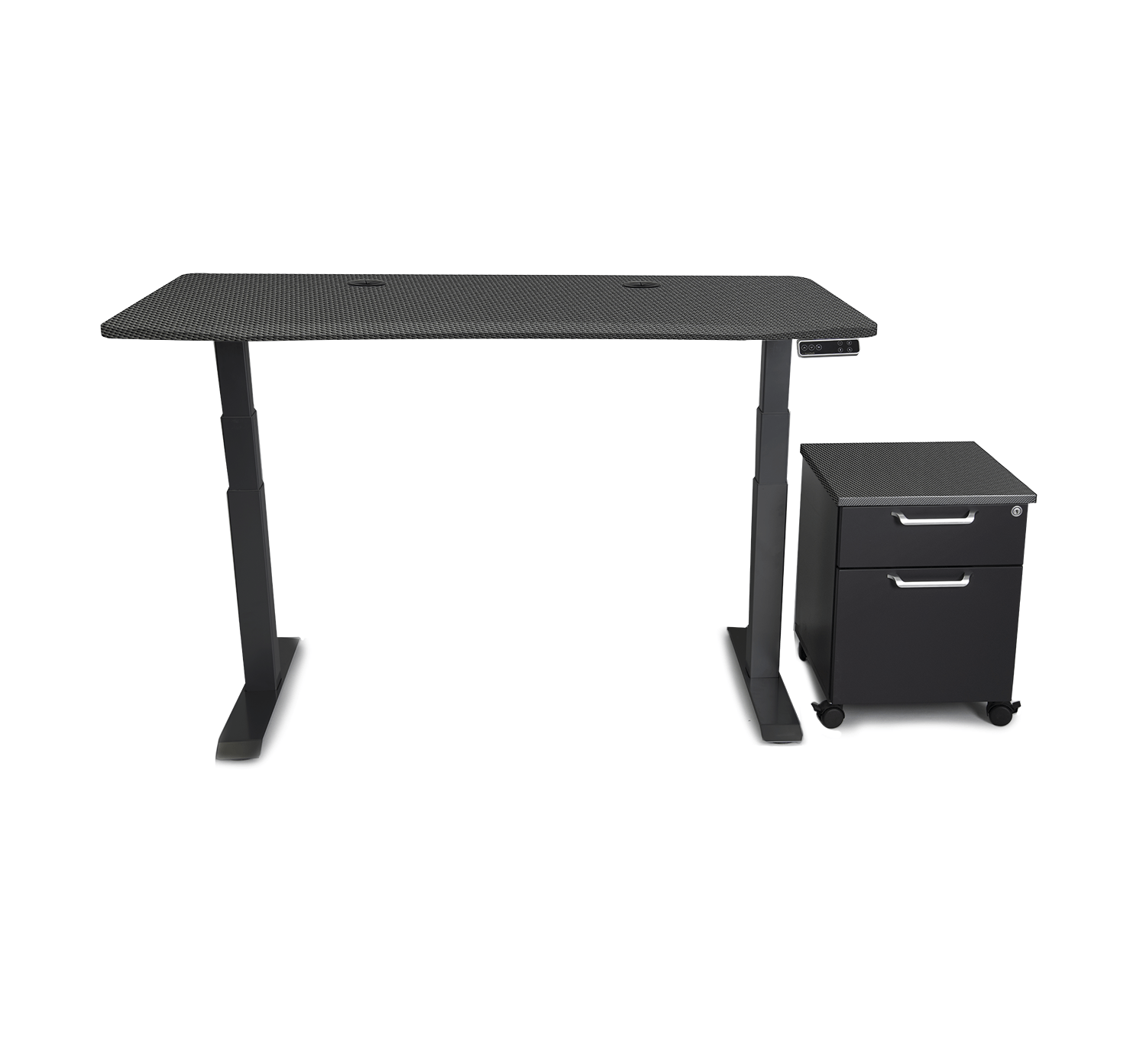 Mojo WorkSpace: Desk + Preassembled Mobile Cabinet Non Epicor Standing Desk Bundle Carbon Fiber / 57.5x27 / Black Base