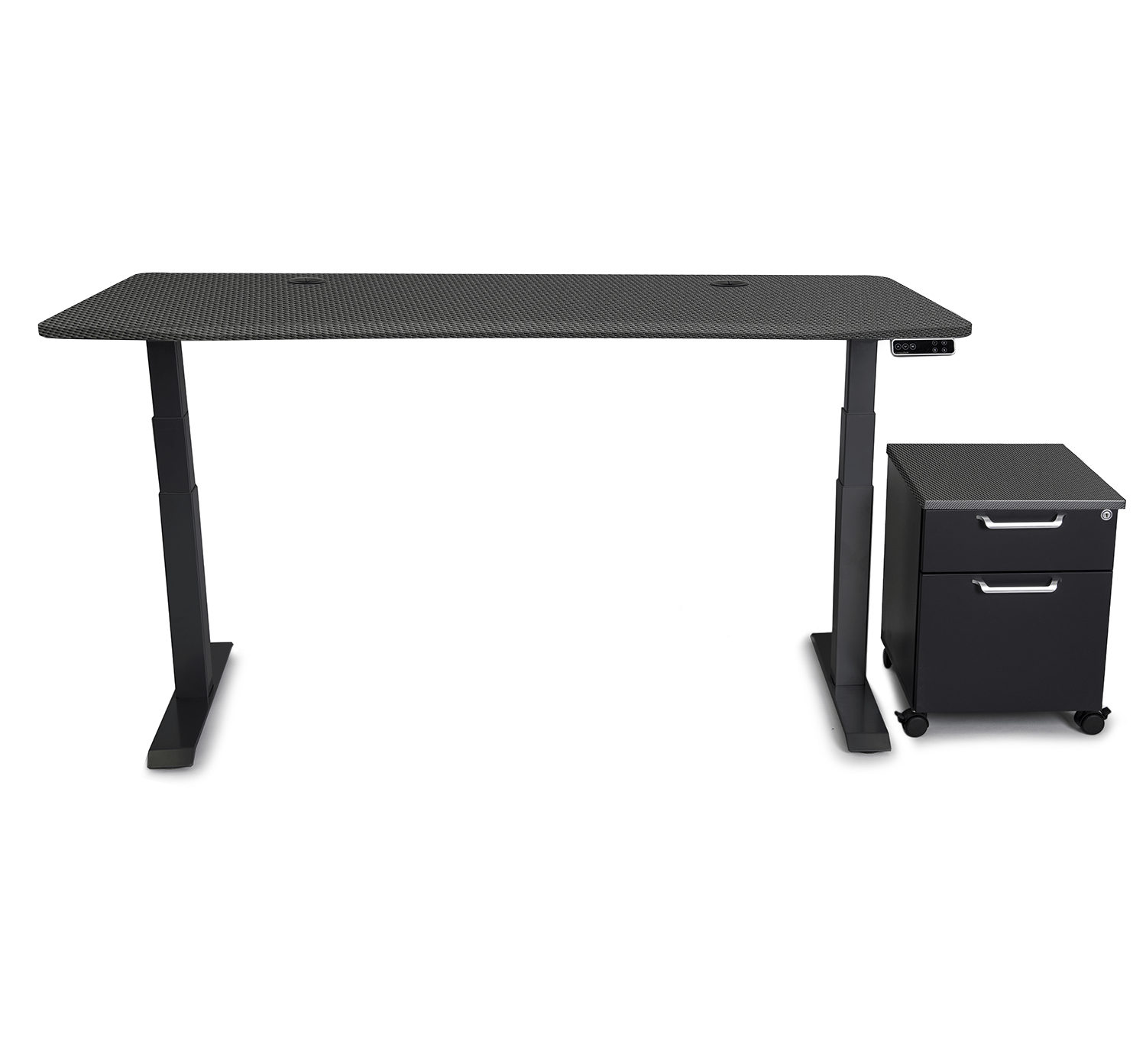 Mojo WorkSpace: Desk + Preassembled Mobile Cabinet Non Epicor Standing Desk Bundle Carbon Fiber / 69.5x28.75 / Black Base