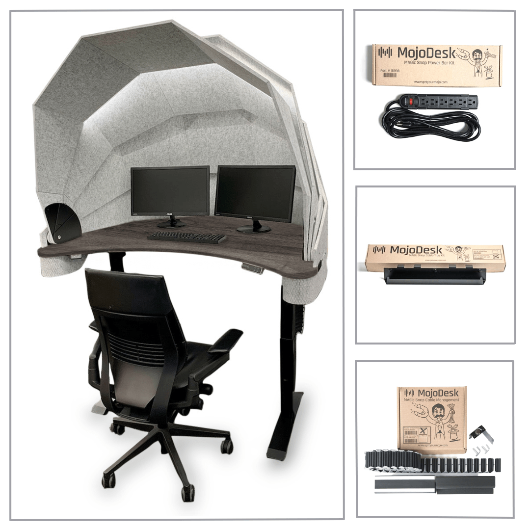 MojoDome: Desk + Soundproofing + 3 Accessories Non Epicor MojoDome Weathered Oak / Black / Color: Heather