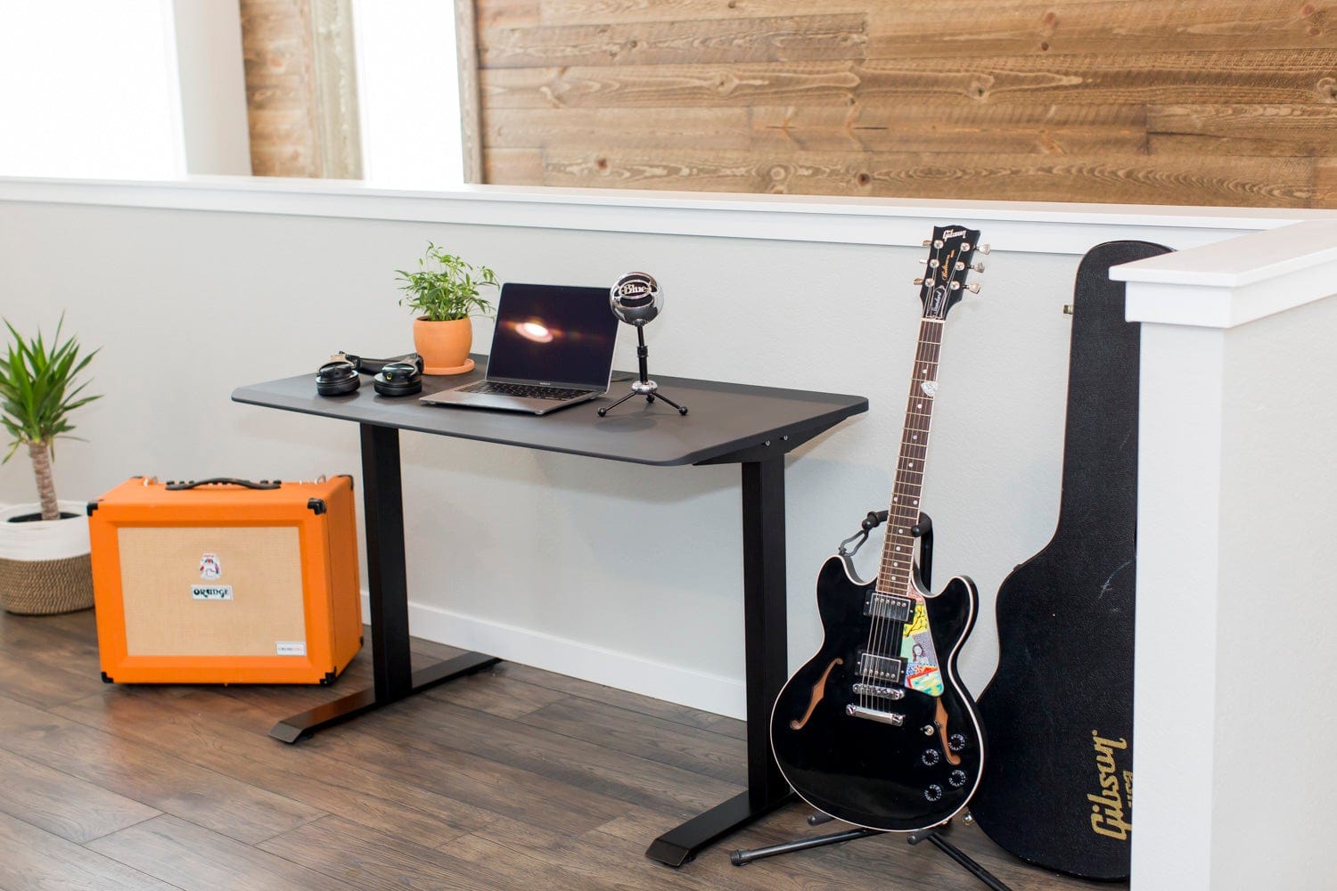 FLEXISPOT 48x24 Erogonomic Home Office Height Adjustable Standing Desk  Curved Bamboo Desktop Gray Frame 