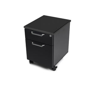 Our Matte Lux Black slim mobile file cabinet has a lockable top drawer, soft-close - Small but sturdy standing desk accessory.