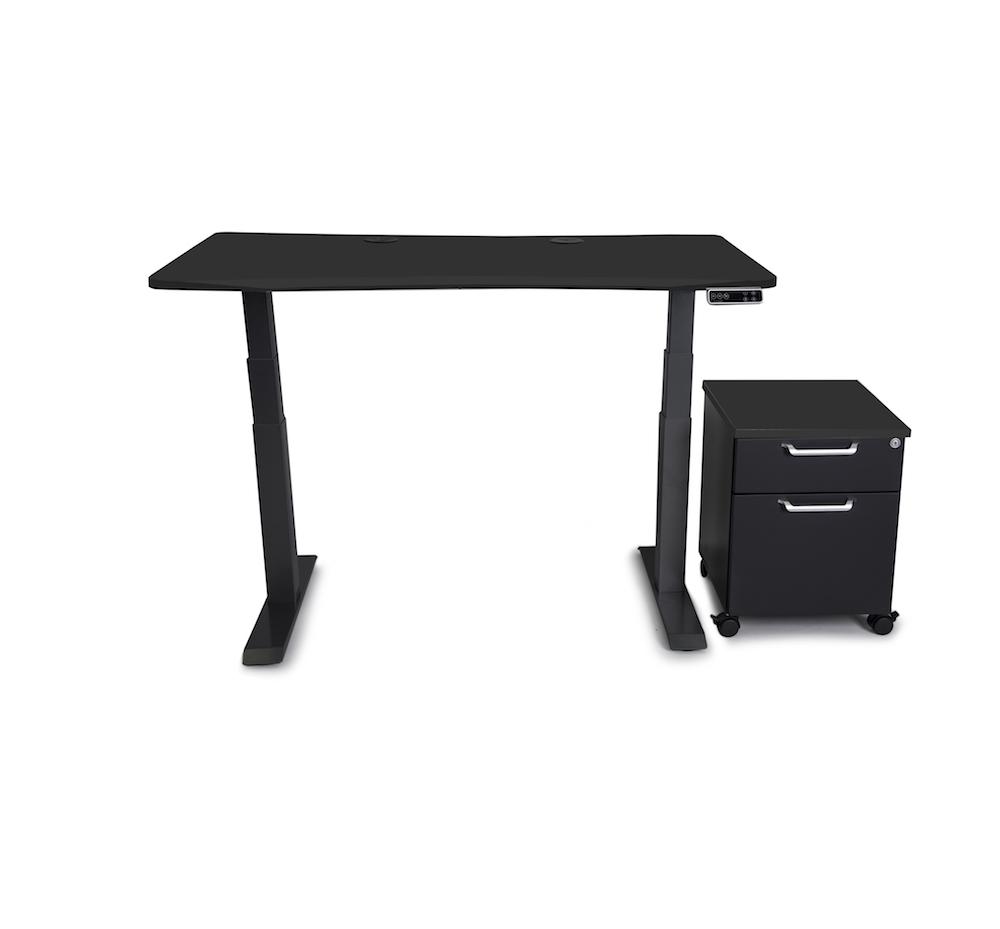 Mojo WorkSpace: Desk + Preassembled Mobile Cabinet Non Epicor Standing Desk Bundle Matte Lux Black / 45.5x27 / Black Base