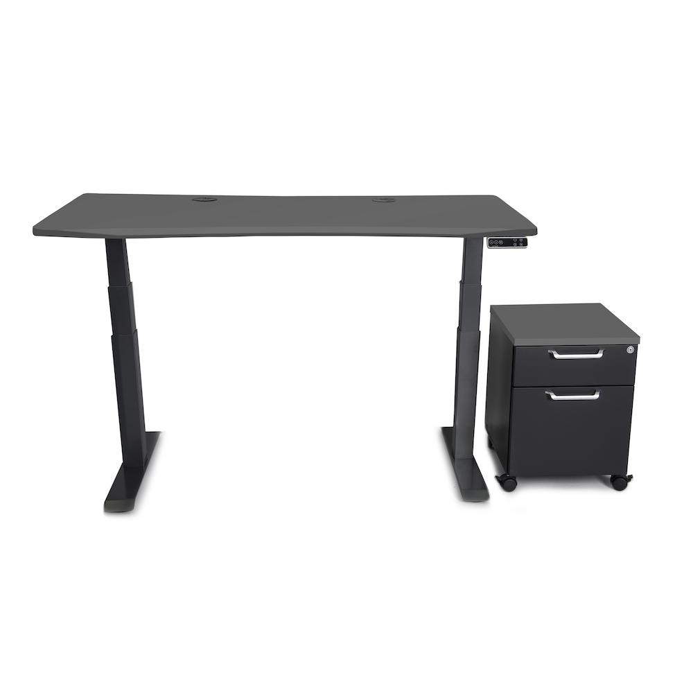 Mojo WorkSpace: Desk + Preassembled Mobile Cabinet Non Epicor Standing Desk Bundle Matte Lux Charcoal / 57.5x27 / Black Base