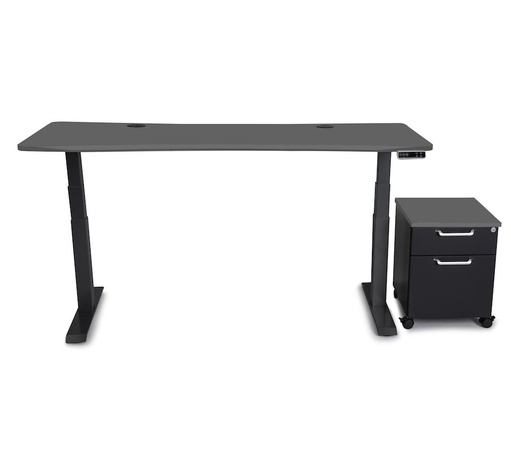 Mojo WorkSpace: Desk + Preassembled Mobile Cabinet Non Epicor Standing Desk Bundle Matte Lux Charcoal / 69.5x28.75 / Black Base