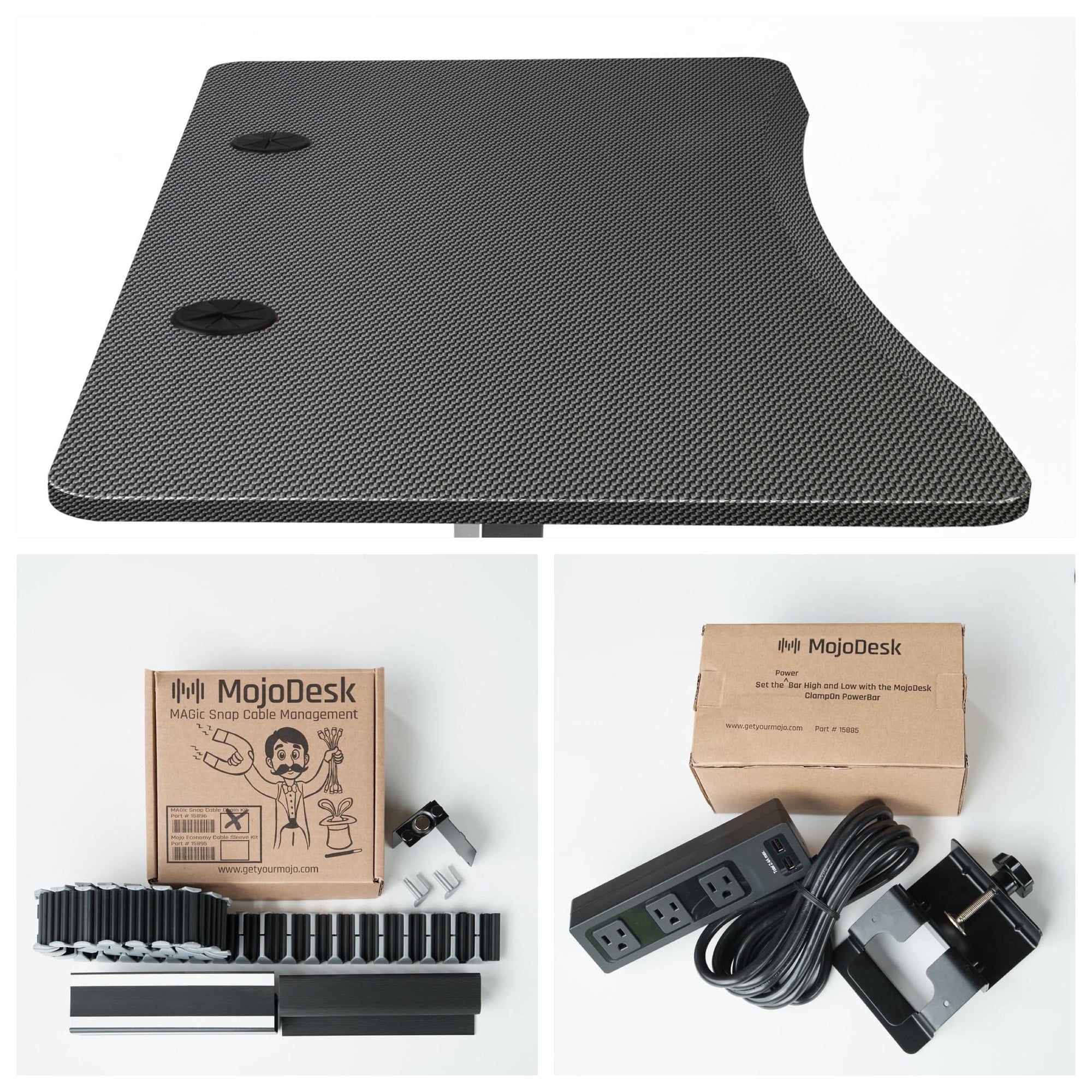 MojoDesk Bundle: Desk + 2 Accessories - Carbon Fiber