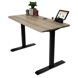 48x24 American Oak Side Table Fixed Height Desk with home office items and ipad