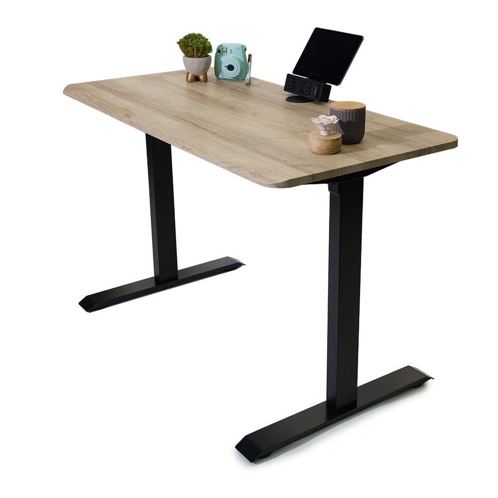 48x24 American Oak Side Table Fixed Height Desk with home office items and ipad
