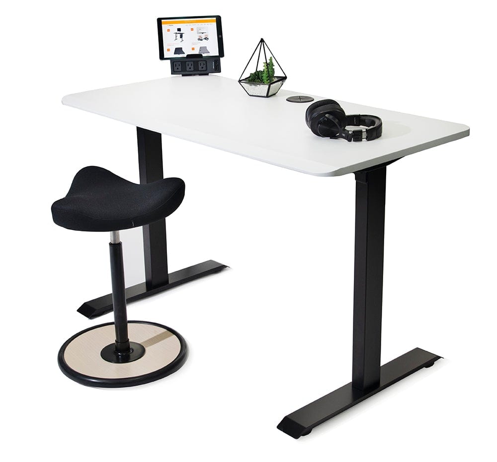 48x24 White Side Table Fixed Height Desk with home office items and ipad