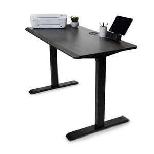 48x24 Obsidian Oak Side Table Fixed Height Desk with home office items and ipad