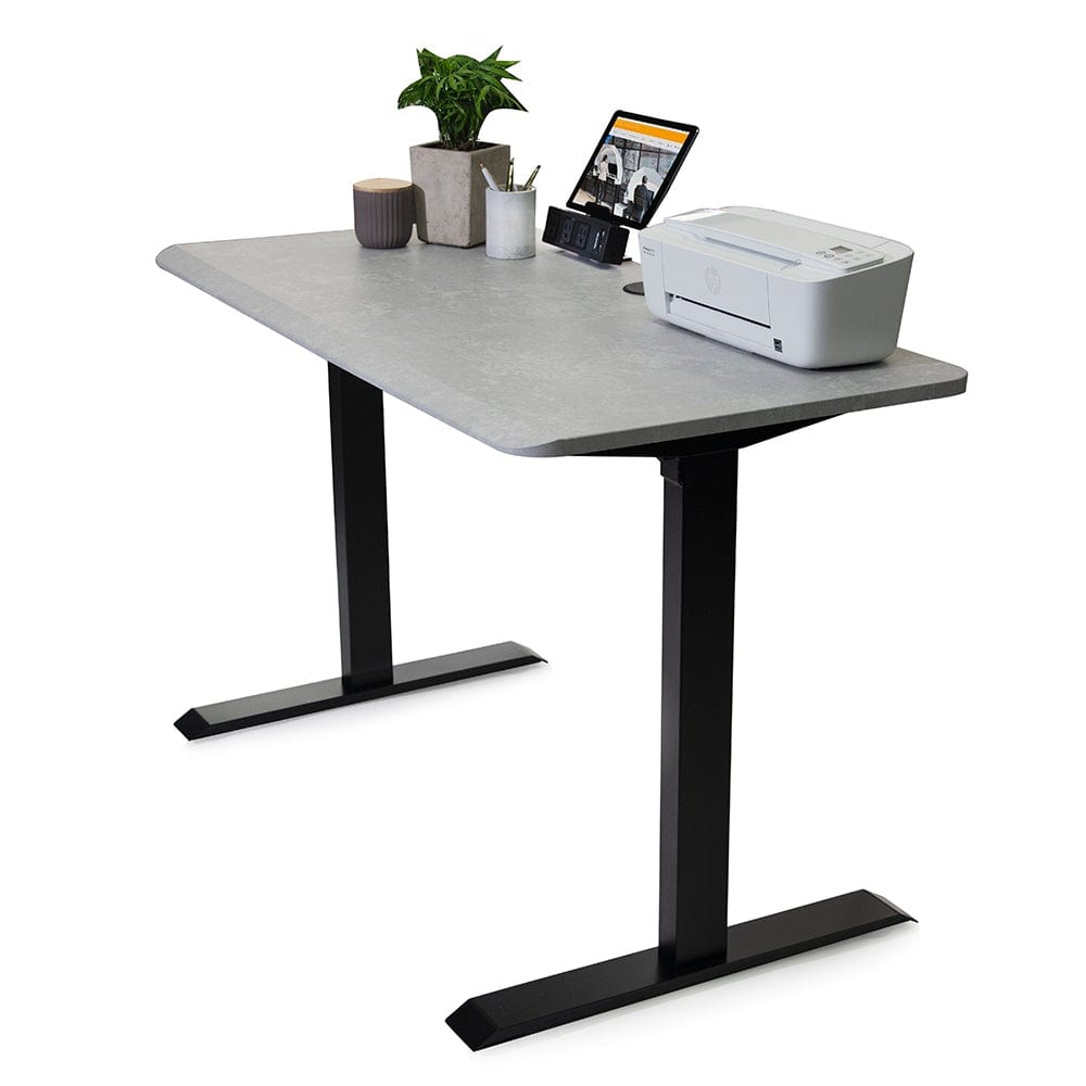 48x24 Sahara Stone Side Table Fixed Height Desk in a home office with printer and ipad