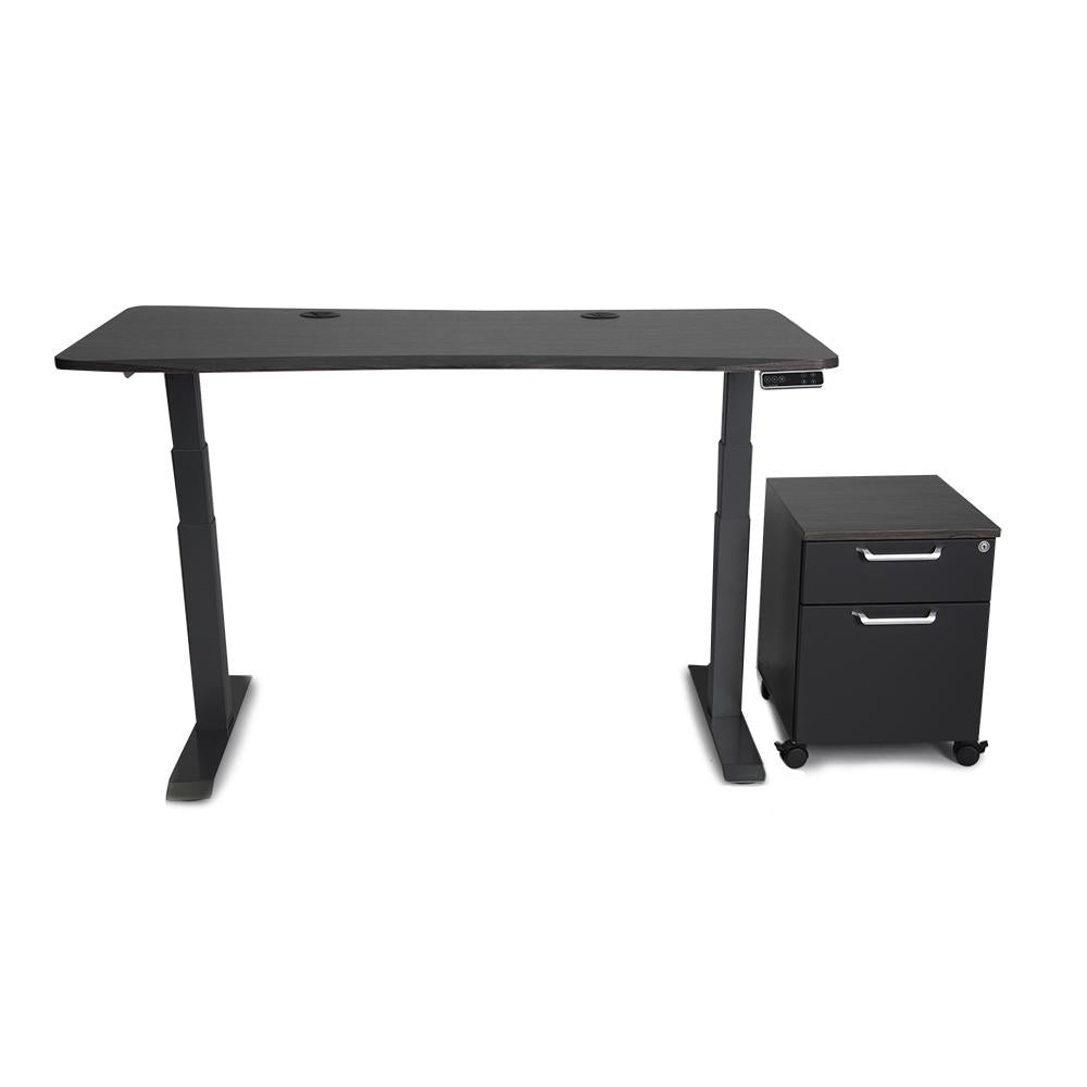 Mojo WorkSpace: Desk + Preassembled Mobile Cabinet Non Epicor Standing Desk Bundle Obsidian Oak / 57.5x27 / Black Base