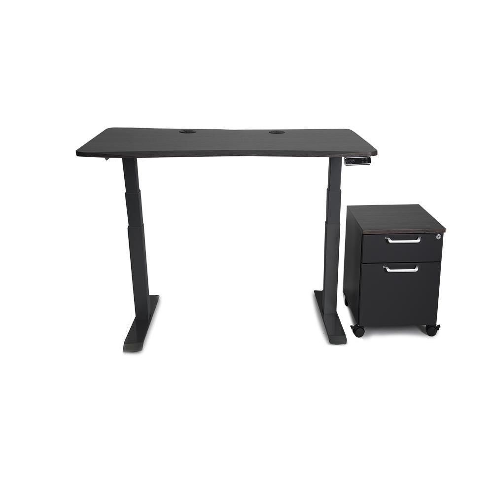 Mojo WorkSpace: Desk + Preassembled Mobile Cabinet Non Epicor Standing Desk Bundle Obsidian Oak / 45.5x27 / Black Base