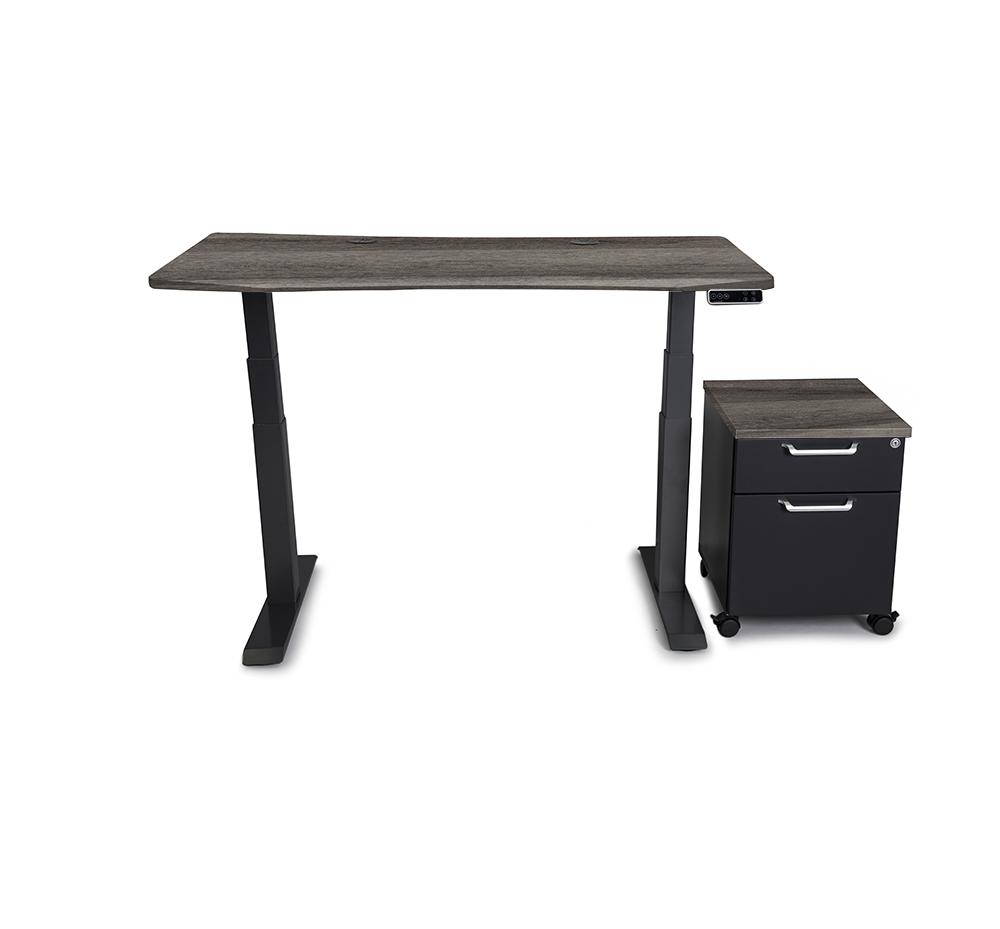 Mojo WorkSpace: Desk + Preassembled Mobile Cabinet Non Epicor Standing Desk Bundle Weathered Oak / 45.5x27 / Black Base