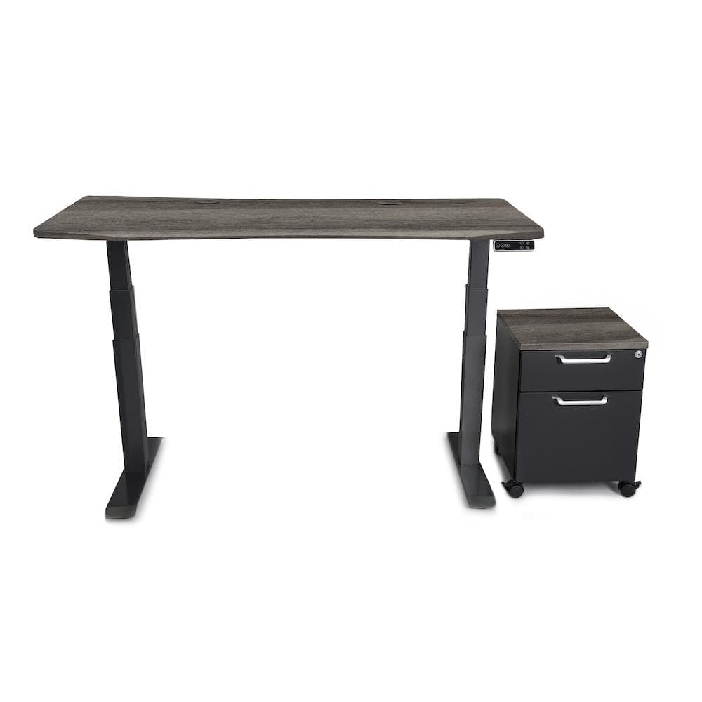 Mojo WorkSpace: Desk + Preassembled Mobile Cabinet Non Epicor Standing Desk Bundle Weathered Oak / 57.5x27 / Black Base