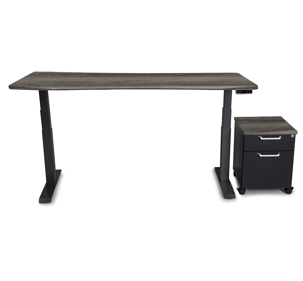 Mojo WorkSpace: Desk + Preassembled Mobile Cabinet Non Epicor Standing Desk Bundle Weathered Oak / 69.5x28.75 / Black Base